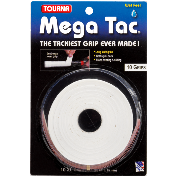 Tourna Mega Tac Overgrips – 20 White Tennis Grips (Factory Irregulars)