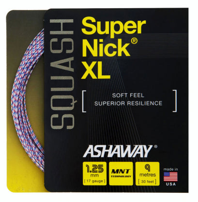 ASHAWAY SUPERNICK XL WHITE WITH BLUE/RED (1.25MM) SQUASH STRING 30'/9M (1 SET)