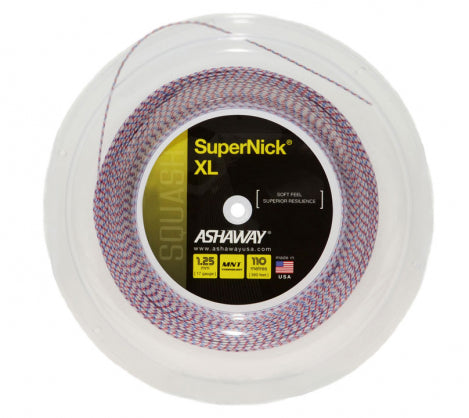 ASHAWAY SUPERNICK XL WHITE WITH BLUE/RED (1.25MM) SQUASH STRING 360'/110M REEL